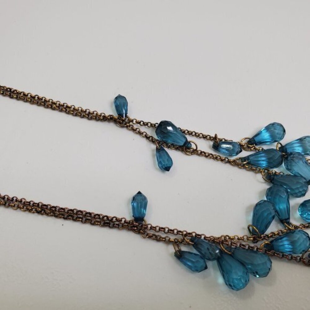 Blue Beaded Necklace Statement Chain Drop Dangle‎ F - Picture 4 of 7